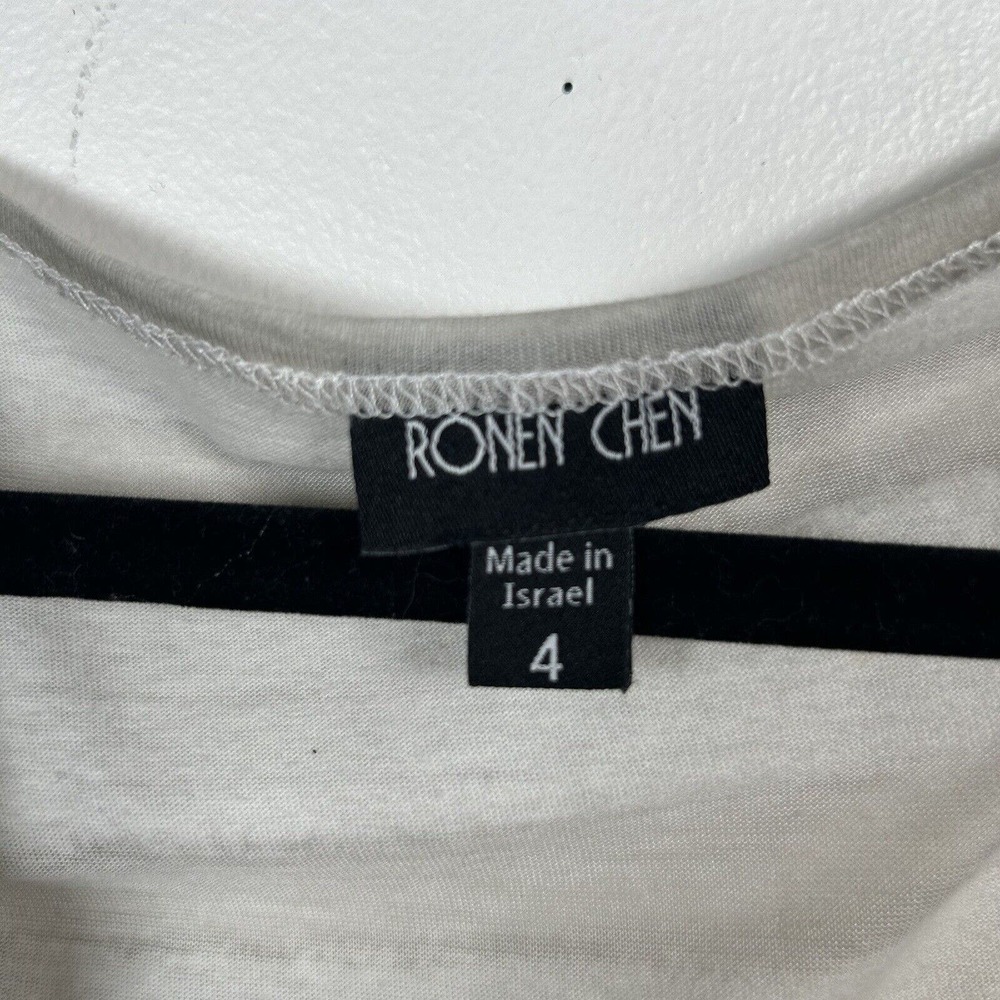 Ronen Chen Dress Beige Gray Lined Striped Draped Lightweight Women's Size 4 - Picture 3 of 8